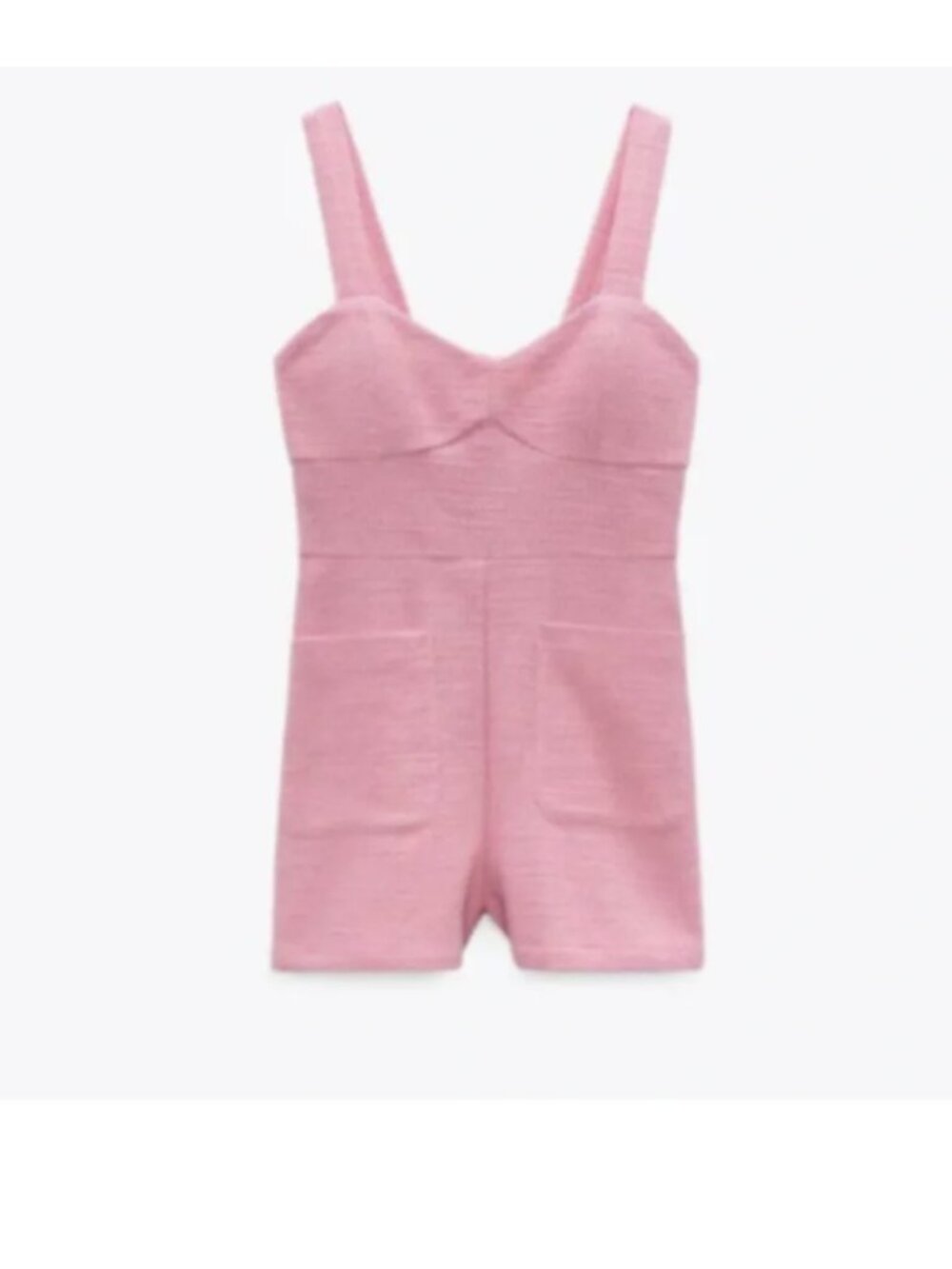 ZARA Short Textured Weave Pink Jumpsuit Romper - Size Large